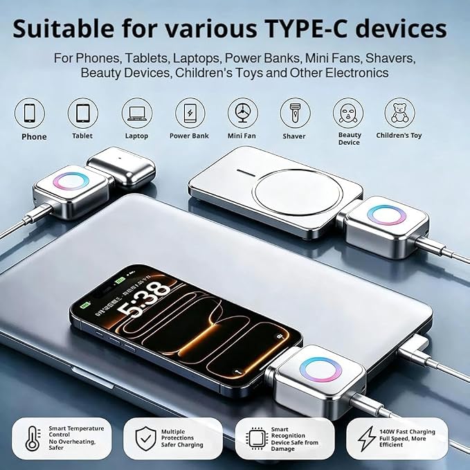 2-in-1 USB-C Magnetic Wireless Charger Adapter for iPhone 15/16 Series, 20W Fast Charging Converter, Type-C Plug-in Magnetic Charging Receiver, Compact Portable Charging Accessory